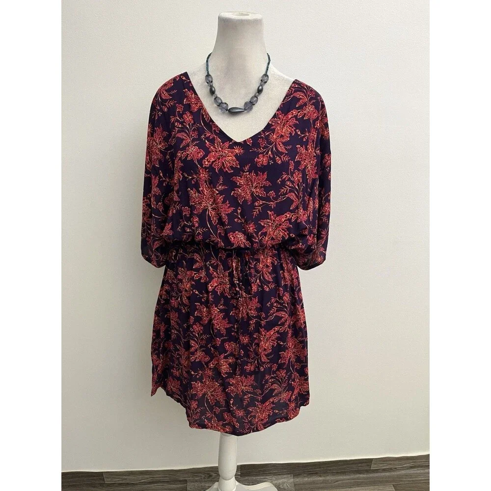 Lands' End Women's XL/XXL Swim Cover-Up Dress Floral Purple Pink 100% Modal